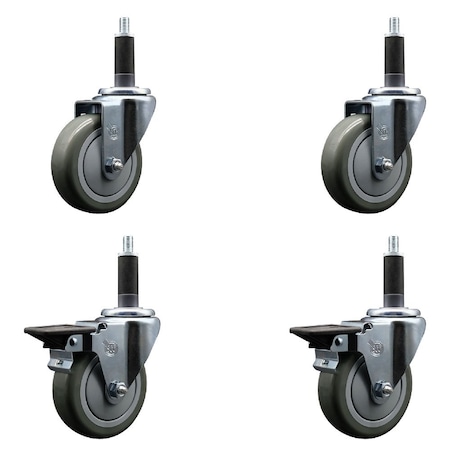 Service Caster 4'' Gray Poly Wheel Swivel 1'' Expanding Stem Caster Set 2 Brakes, 4PK SCC-EX20S414-PPUB-2-PLB-2-1